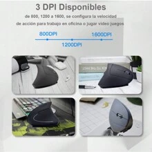 Mouse vertical inalámbrico recargable con 3 DPI - Negro - Ver 4