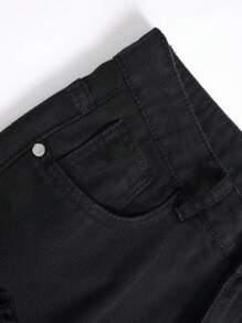 Men's Slim Fit Distressed Jeans Ripped Denim Pants Straight Leg Black - 黑色 - 查看 6