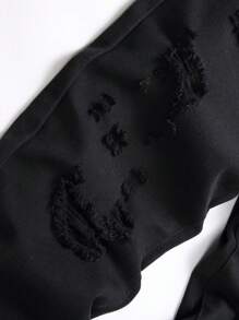 Men's Slim Fit Distressed Jeans Ripped Denim Pants Straight Leg Black - 黑色 - 查看 4