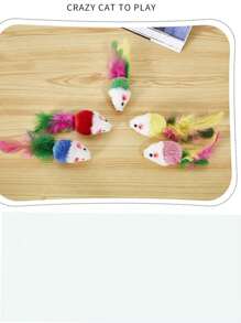 1 a 6 piezas Juguetes para gatos de ratones de peluche rellenos de plumas de colores alegres, con pintura ligeramente descascarada en el punto de sujeción pero que no afecta el juego del gato