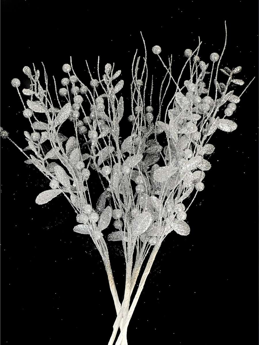 1pc/3pcs/6pcs Artificial Sparkling Glitter Plant ,42cm Fake Tree Branch With Berry,Christmas Tree Decorations Ornament For Living Room And Bedroom , Wedding, Party, Home Decoration, Desk Stuffing.Thanksgiving Christmas Supplies, Home Decor,Table Decor,Outdoor And Indoor Christmas Decor,Room Decor Christmas Decorations