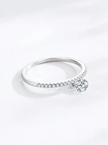 1件时尚925纯银独特圆形吊坠戒指，优雅迷人，女士礼物 - 銀色 - 查看 4