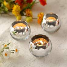 12 Stücke Silber Teelichthalter für Tischdekorationen, runde Kerzenhalter aus Quecksilberglas im Großeinkauf für Hochzeit, Bridal-Shower, Geburtstag, Zuhause und Jahrestags-Dekorationen - Silber - Übersicht 1