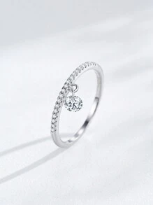 1件时尚925纯银独特圆形吊坠戒指，优雅迷人，女士礼物 - 銀色 - 查看 3