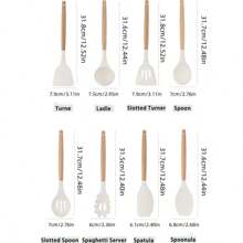 Umite 硅胶烹饪厨具套装，36 件硅胶厨房组合套装，厨房用具套装 - 耐 446°F 高温，钳子、勺子、铲子、刷子、打蛋器，采用耐热硅胶和木柄制成，厨房小工具套装适用于不粘锅，耐高温，多功能厨具套装。 - 黑色 - 查看 9