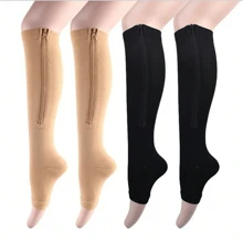 Sports Outdoor Women's Toeless Compression Socks - 20-30mmHg Knee High Support Stockings, Side Zip Knee High Socks, Open Toe Design For Comfort And Breathability