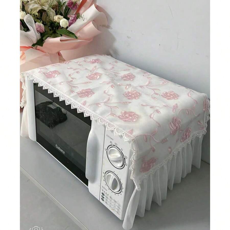 Microwave Oven Cover Towel Oil-Proof Universal Fashionable Breathable Lace Embroidery Non-Slip Dust Cover Lace Random 1 Piece