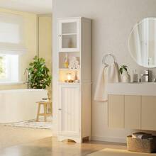 67.1" Tall Bathroom Storage Cabinet With Open Shelves, Narrow Freestanding Tall Linen Tower With Adjustable Shelves, 2 Doors  Cabinet With Anti-Tip For Home, Kitchen And Living Room, Christmas Gifts - trắng - Xem 2