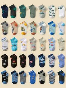 12 双男童卡通恐龙、足球、汽车、条纹舒适中筒袜，款式随机，适合儿童节礼物和日常穿着
