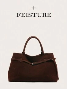 1 件仿麂皮手提包，大容量纯色成熟优雅女士手提包，复古公文包适合女孩、女士、大学生、职场新人和白领人士，非常适合工作、商务、通勤、学校、麂皮包钱包、秋冬热销女包、复古风格女士复古包、女士手提包