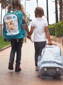 Kids Fashion Rolling Backpack, 18 Inch Double Handle Laptop Backpack, Plane Bag, Luggage, School Supplies, Durable With Waterproof Material, Shoulder Drop, Concealed Pockets And Wheel Cover, Big Storage Capacity, Great For Boys And Girls School, College, Vacation, Trip Use, Travel Bag With Wheels, Fruits, Cat And Dog Prints, Best Christmas Gifts For Kids, Free Shipping And Hot - 藍色 - 查看 2