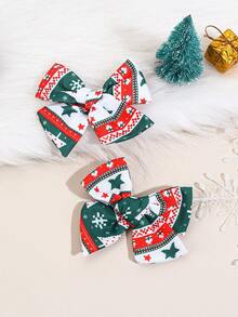 2 piezas Lazos de Navidad para el cabello de niñas, Nuevos Lazos de Año Nuevo, Pinzas para el cabello con lazo a cuadros rojos, Decoración de estrella y copo de nieve, Pinzas de cocodrilo con lazo de tela suave, Accesorios para el cabello de fiesta navideña, Regalo de Año Nuevo 2025, Accesorios para el cabello de niños y bebés