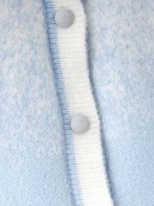 Young Girl Gradient Color Front Button Long Sleeve Sweater Top And Tulle Mini Skirt Set - Blue - View 3