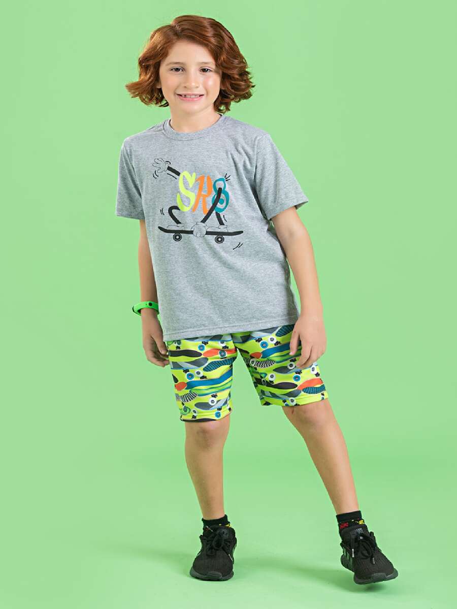 Short Summer Set For Boys, T-Shirt And Skate Shorts - Xám - Xem 1