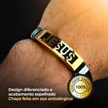 Kit Relógio Masculino Pallyjane Dourado Banhado a Ouro 18k a Prova D'água + Pulseira de Borracha Jesus