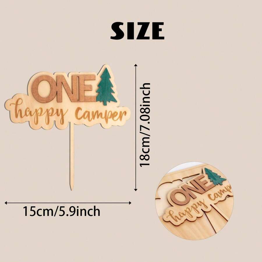 One Happy Camper Cake Topper Camping Theme Wooden Cake Topper, First