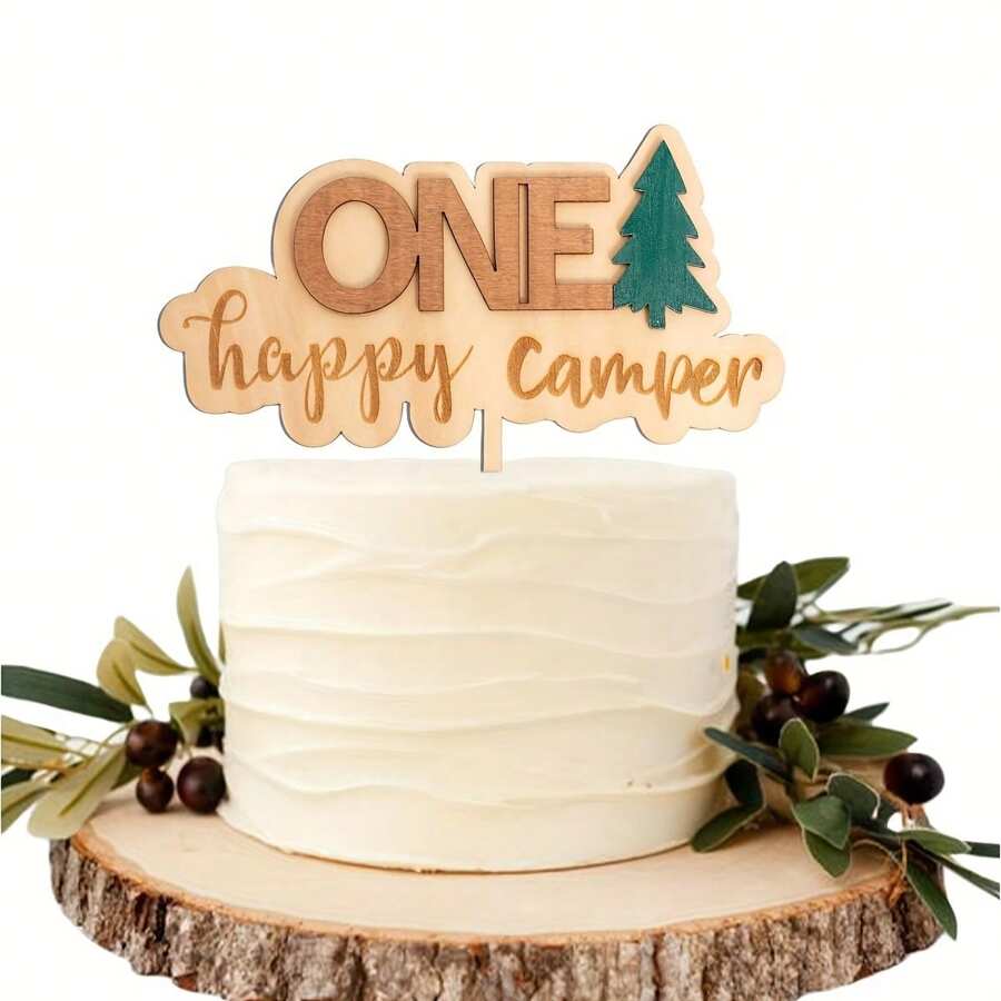 One Happy Camper Cake Topper Camping Theme Wooden Cake Topper, First