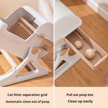 Arenero para gatos semiautomático de gran tamaño: espacioso, fácil de limpiar, forma rectangular, material plástico, no requiere energía eléctrica - Multicolor - Ver 6
