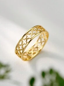 1Pc Elegant 925 Silver Hollow Four Leaf Clover Rings Minimalist Sytle 18K Gold Plated Women Rings For Daily Wear,Monther's Day Birthday Gifts
