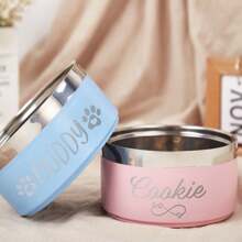 [Custom] Laser Engraved Stainless Steel Pet Bowl, Can Engrave Name, Cat Bowl, Water Bowl, Dog Bowl, Thick Cylindrical Double-Layer Pet Food Bowl - Multicolor - View 5