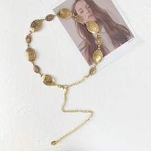 Silver & Gold Hollow Boho Style Chain Belt, Adjustable Fashion Metal Inlay Waist Belt For Women, Party Summer, School Fall, Autumn, Halloween