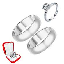 Pair Of Engagement Rings Silver 8mm + Solitaire Ring 2mm White Stone Valentine's Luxury Couple - 銀色 - 查看 1