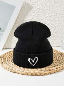 1 Pc Unisex Heart Embroidery Outdoor Sports Ski Casual Acrylic Knit Beanie, Suitable For Autumn/Winter - Multicolor - View 3