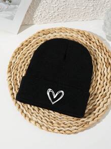 1 Pc Unisex Heart Embroidery Outdoor Sports Ski Casual Acrylic Knit Beanie, Suitable For Autumn/Winter - Multicolor - View 4