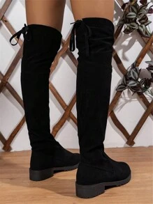 Go With Jeans,Women's New High Heel Pointed Toe Thigh High Boots, Black Over-The-Knee, Flat Bottom Boots