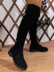 Go With Jeans,Women's New High Heel Pointed Toe Thigh High Boots, Black Over-The-Knee, Flat Bottom Boots