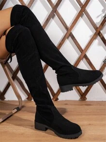 Go With Jeans,Women's New High Heel Pointed Toe Thigh High Boots, Black Over-The-Knee, Flat Bottom Boots