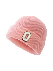 1 件儿童针织帽，带 26 个字母图案，保暖无檐小帽，适合女婴日常穿着 - 粉色 - 查看 45