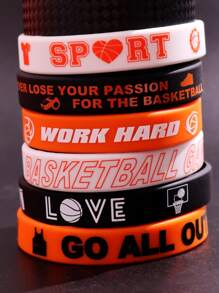 Set de 6 pulseras de silicona con diseño de baloncesto, regalo de joyas para hombres amantes de los deportes para partidos y festivales de San Valentín