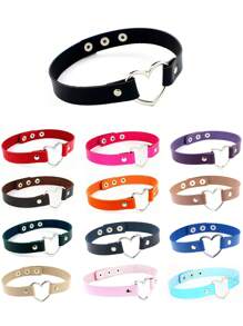 1 件原宿朋克风格黑色 PU 皮革心形颈链，锁骨项链情人节、妈妈、母亲、母亲节、礼物 - 彩色 - 查看 1