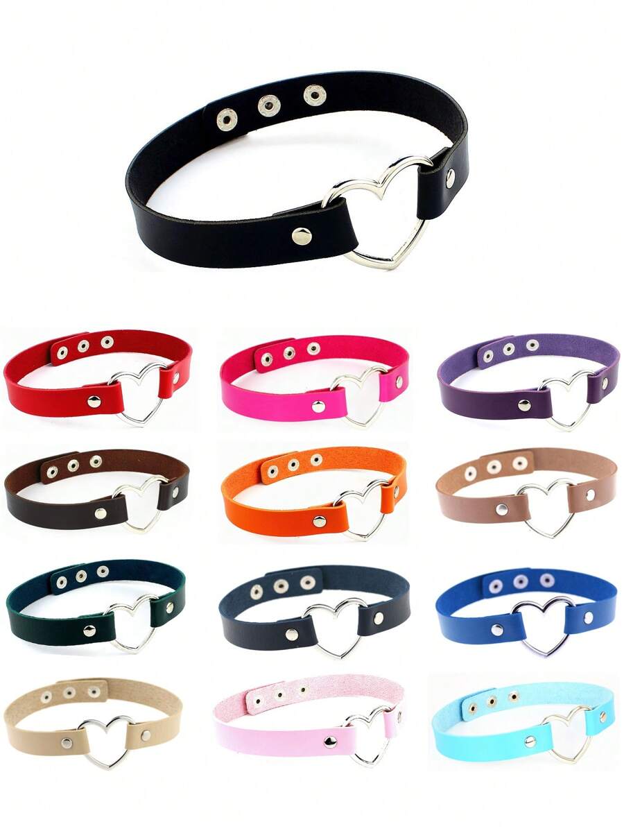 1 件原宿朋克风格黑色 PU 皮革心形颈链，锁骨项链情人节、妈妈、母亲、母亲节、礼物 - 彩色 - 查看 1