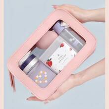 1 Pc Transparent Cosmetic Organizer With Zipper, Large Capacity Portable Travel Cosmetic Bag. - Multicolor - View 2