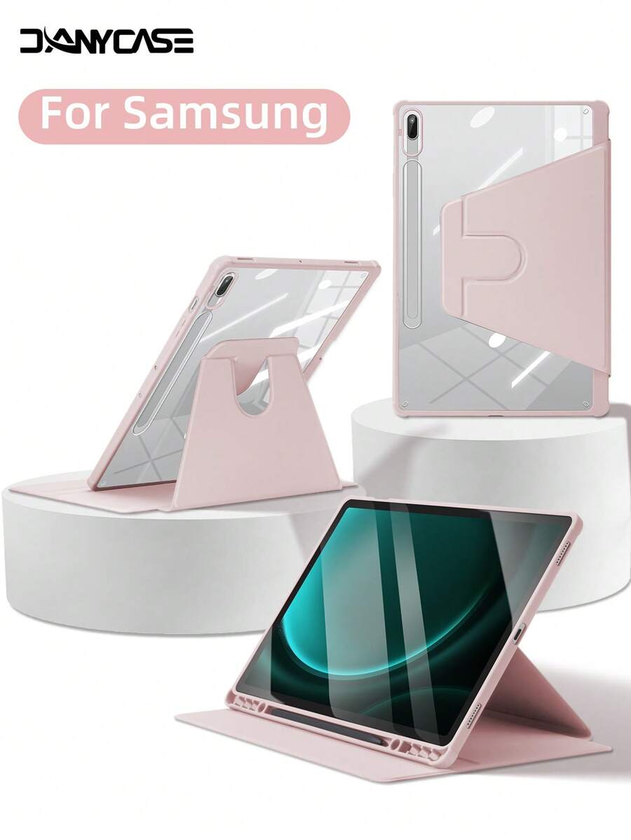 DANYCASE 镜面超薄旋转保护套，兼容三星 Galaxy Tab S9 FE+ S9+ 12.4 英寸 S9 S9FE A8 S7+ S8+ S7FE S7 S8 S6lite，带笔槽设计，防震保护套，透明后盖