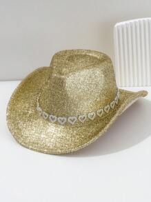 1 Peça Chapéu de Cowboy Metálico Sólido Brilhante Unissex/Feminino, Cinto Vazado em Forma de Coração, Luxo Fashion Pessoal, Estilo Gótico de Rua, Estilo Hip-Hop Cyberpunk, Estilo Y2K, Versátil Elegante e Estiloso, Cor Brilhante e Vibrante para Primavera/Verão, Adequado para Dia de Trabalho, Festa, Roupa de Festival de Música