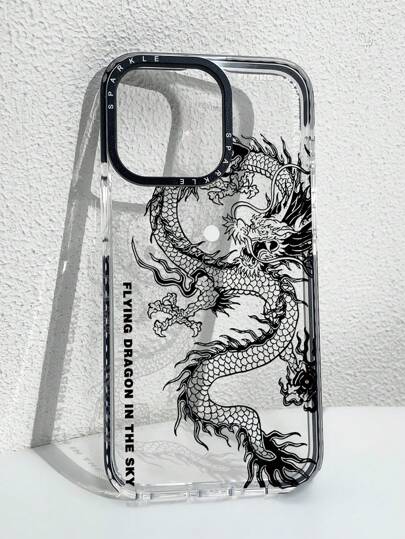 1 件时尚双色透明龙纹印花保护手机壳适用于 iPhone11 12 13 14 11Promax 12Promax 13Promax 14Promax XR 15 15PRO 15PROMAX 16 16PRO 16PROMAX 防水防震防摔防刮