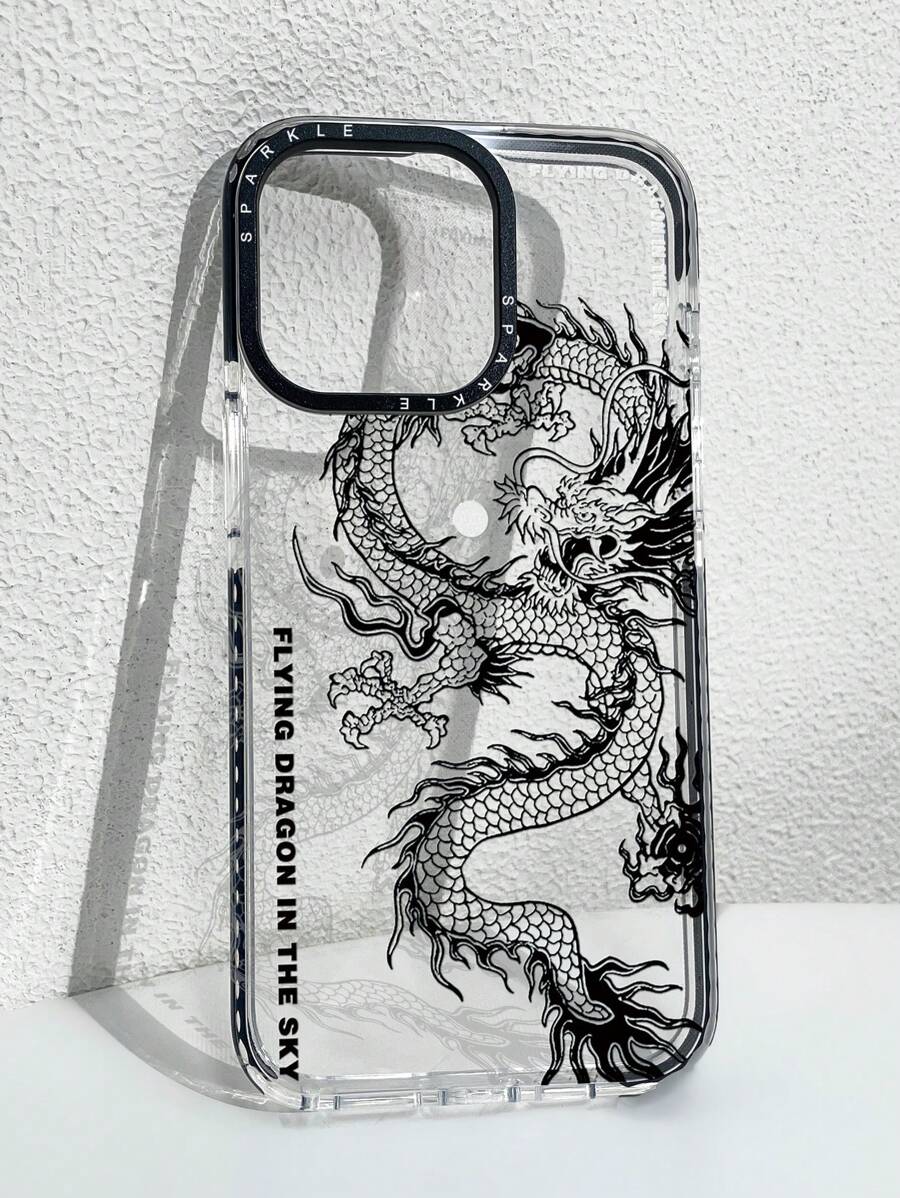 龙纹设计防震单件装时尚双色透明龙纹印花保护壳，兼容 11/12/13/14/11 Pro Max/12 Pro Max/13 Pro Max/14 Pro Max/XR/15/15 Pro/15 Pro Max/16/16 Pro/16 Pro Max，防水防震防摔防刮，生日礼物 - 彩色 - 查看 1