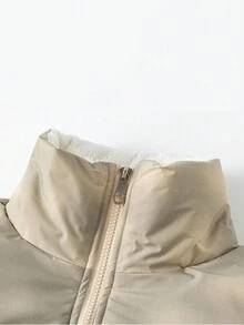 全新保暖女式立领渐变色加厚羽绒夹克，适合登山运动 - 卡其色 - 查看 3