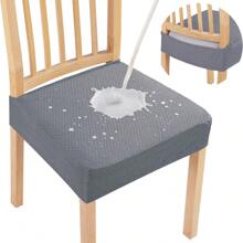 4pcs Plaid Textured Waterproof Dining Chair Seat Covers Removable Anti-Slip Slipcovers Universal For Kitchen Chairs