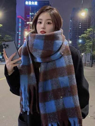 1 Moda europeia e americana preto e branco xadrez imitação cachecol de cashmere para homens e mulheres outono e inverno atmosfera quente babador xale acessórios, adequado para esposa, amigos, família, dia dos namorados, presente ideal de ano novo