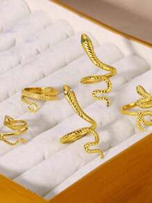 1 st. Gouden Kleur Roestvrijstalen Slangenringen Voor Vrouwen Mannen Open Verstelbare Ring Vintage Gotische Punk Feest Esthetische Sieraden