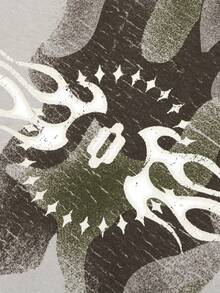 OVDY 1 件男士手工拉丝丝网印花图案 T 恤，街头服饰 - 杏色 - 查看 3