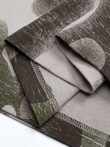 OVDY 1 件男士手工拉丝丝网印花图案 T 恤，街头服饰 - 杏色 - 查看 6