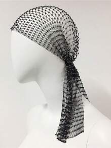1pc Women Bandana Hair Band Crystal Rhinestone Handkerchiefs For Headwear Fishnet Headscarf Hip Hop Turban Hat Streetwear Headwrap Headband Turban Headband Sweatband, Hairband Fall Winter Hair Accessories For Women For Vacation Outfits Woman