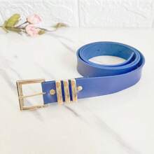 KIT 2 Women's Belt Gold Buckle Metal Fashion Great Offer - 寶藍色 - 查看 3