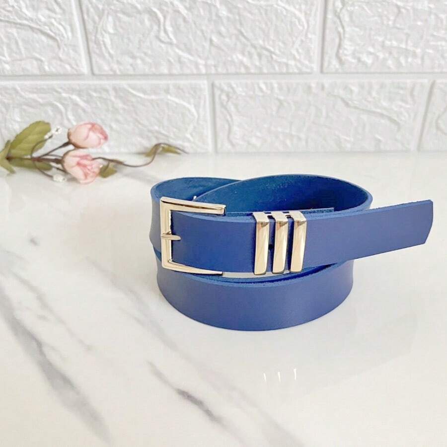 KIT 2 Women's Belt Gold Buckle Metal Fashion Great Offer - 寶藍色 - 查看 1