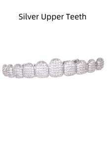 AINTTBY 1/2 Hip Hop Shining 18K Gold Plated Cubic Zirconia Gold Teeth Decoration Teen Grilz Grills 10 Teeth Upper And Lower Teeth Decoration Punk Bracelets Halloween Cosplay Rap Gorgeous Jewelry - Multicolor - View 12